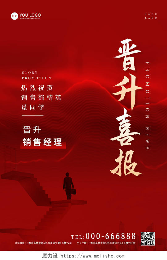 红色中国风晋升喜报创战绩公司业绩报告古战场战争宣传海报